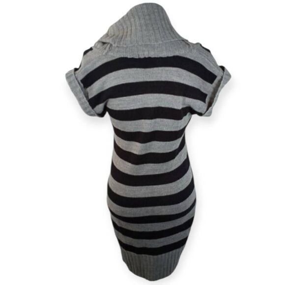 AMBIANCE APPAREL GRAY & BLACK STRIPE COWL-NECK SWEATER DRESS SZ.L EUC. - Picture 5 of 7